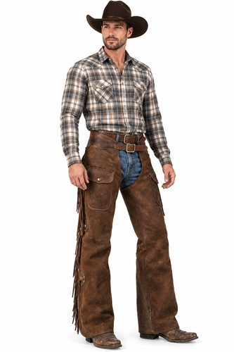 Men new brown leather cowboy - leather,